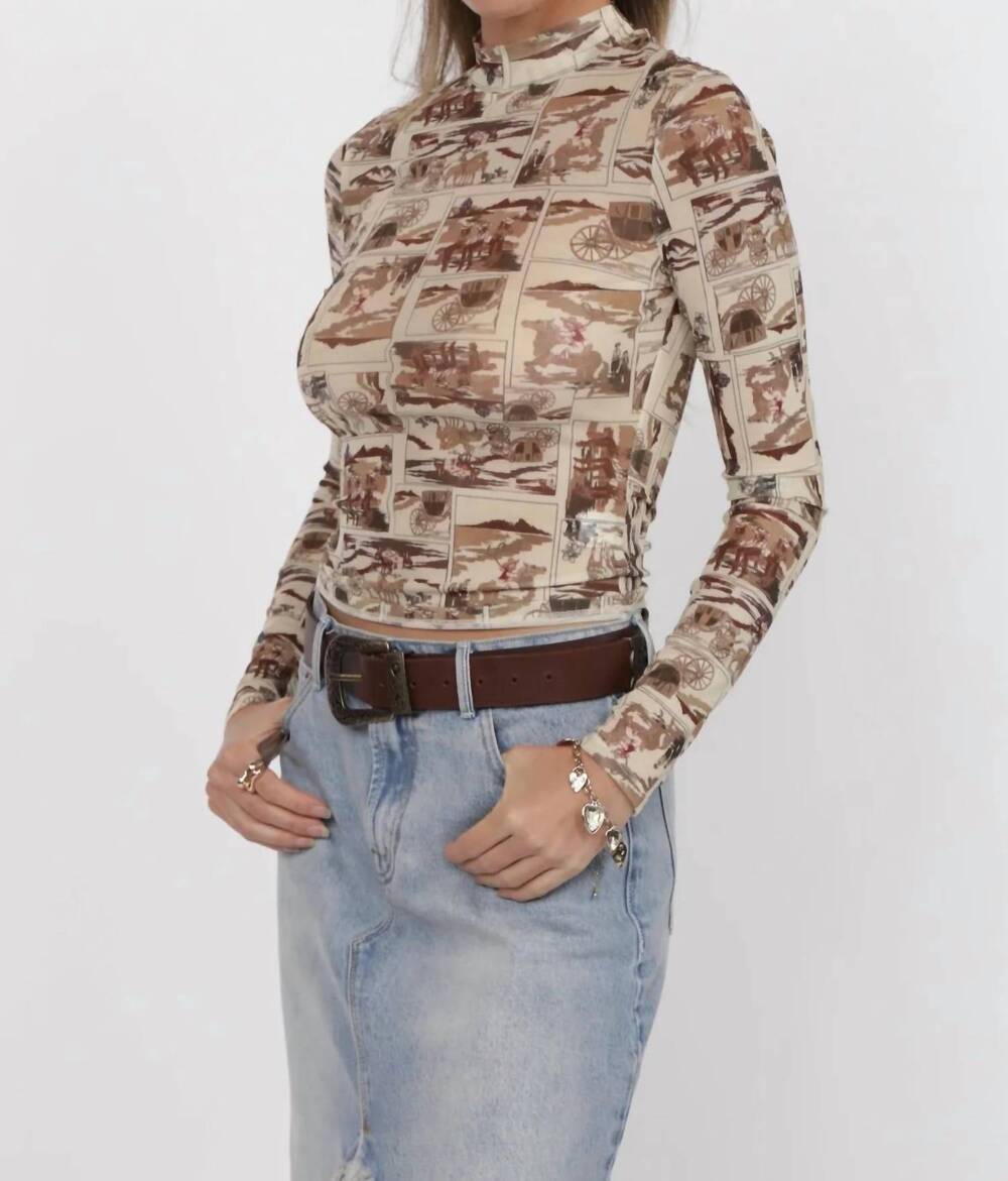 NEW SAGE THE LABEL giddy up mesh top in brown